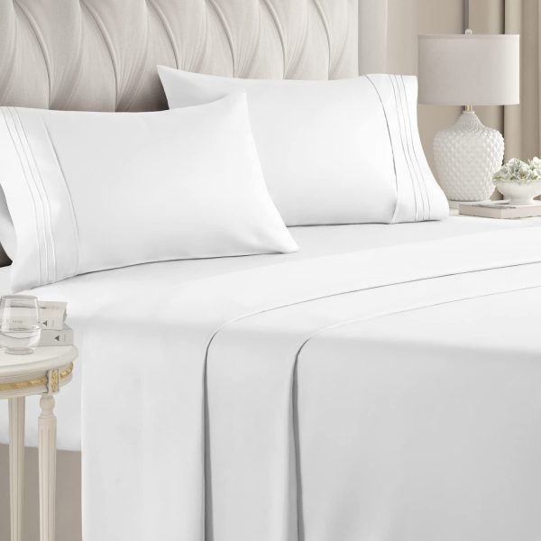 4-Piece Ultra Soft & Comfy Hotel Luxury Sheet Set - Full Size Cooling Bed Sheet Fits 8"-16" Mattresses, White